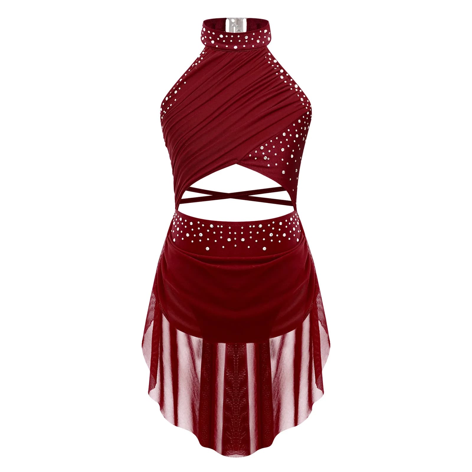 Abito body da balletto per bambina per costume da ballo latino jazz lirico, abito da ginnastica senza schienale con gonna fluida, abbigliamento da ballo