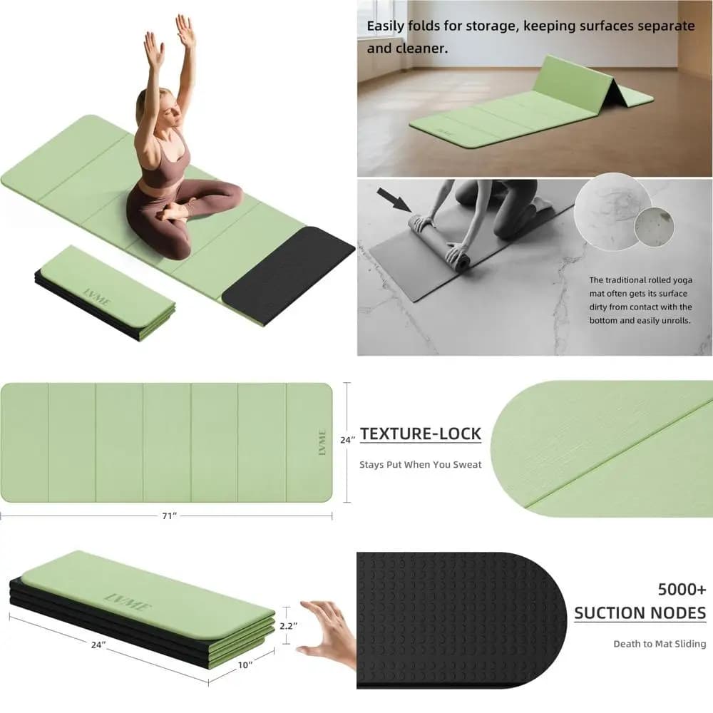 8 mm thick portable folding yoga mat, SGS certificate, anti-slip, 71 x 24, ideal for travel, pilates, camping, ecological