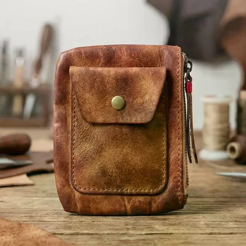 1Pcs Men's Leather Wallet Minimalist Mini Storage Wallet Credit Card Holder Earbuds Pouch Cowhide Wallet