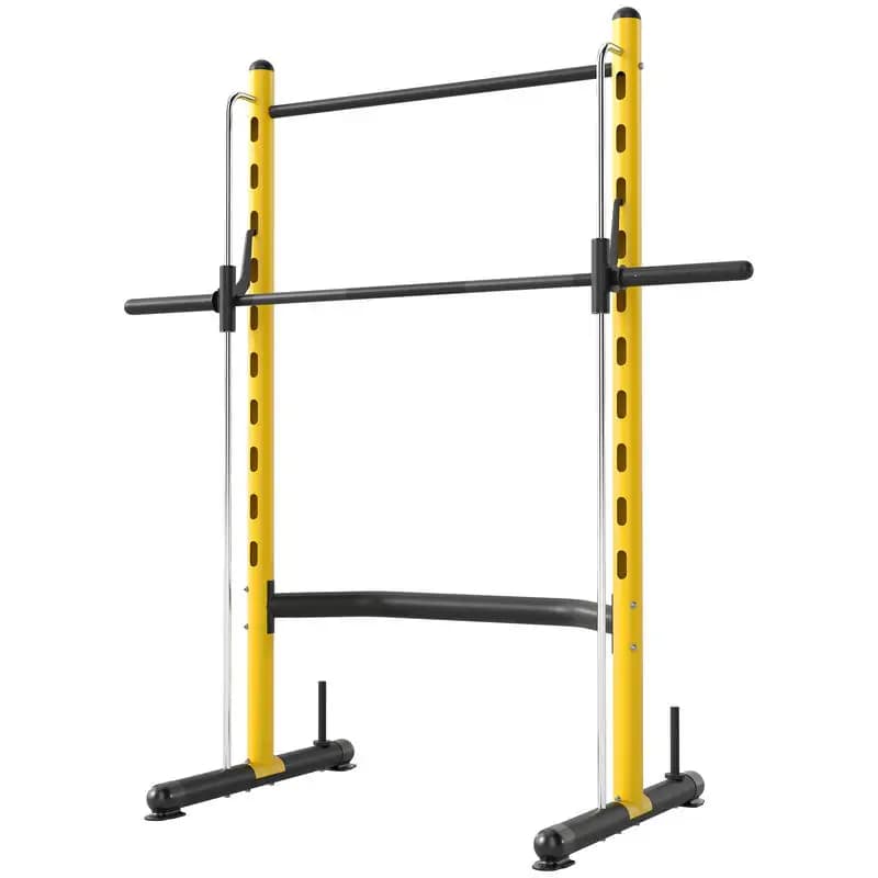 Soozier Squat Rack con Barra per Trazioni e Bilanciere, Panca Regolabile Multifunzione per Sollevamento Pesi, Giallo