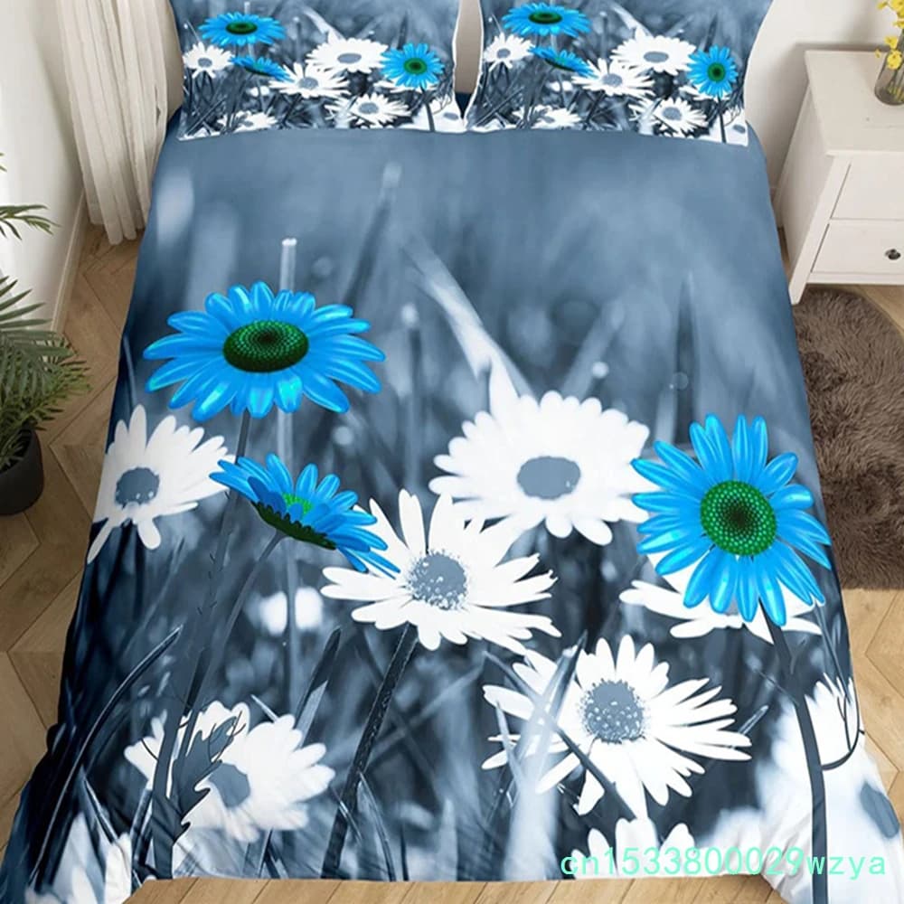 Daisy Duvet Cover Botanical Floral Bedding Set Microfiber Natural Blossom Flower Pattern Comforter Cover King For Boys Girl Room