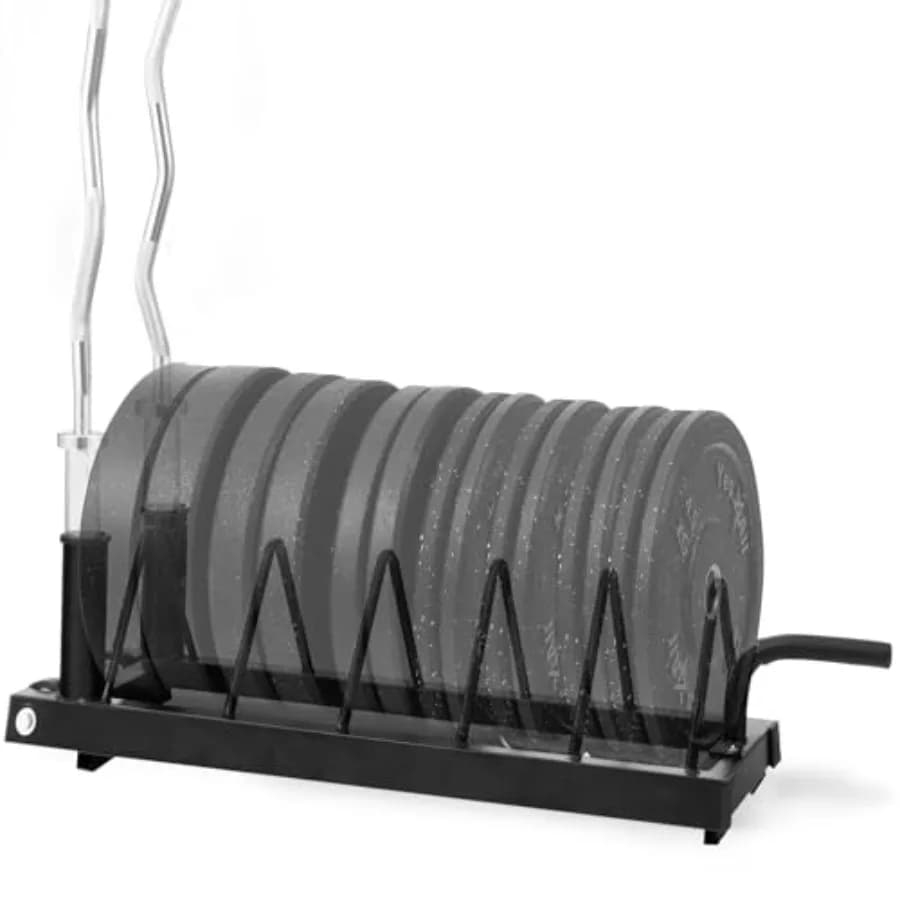 Wall bracket for discs and balancers with 6 hooks and 4 shelves, steel, black finish, supports up to 1190 pounds