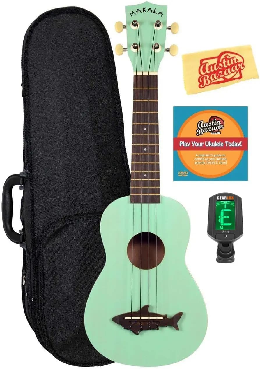 Soprano Ukulele Surf Green Bundle with Hard Case, Tuner, Instructional DVD, and Polishing Cloth