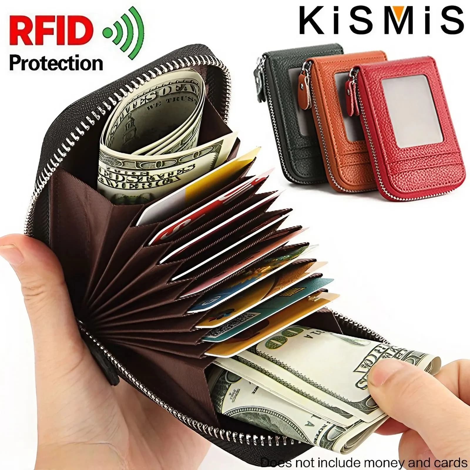 KISMIS 1PC portafoglio da uomo porta carte di credito tasca con cerniera in vera pelle con blocco RFID sottile