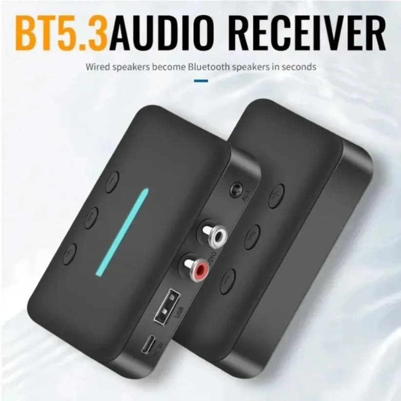 Bluetooth 5.3 Wireless Audio Adapter Stereo Music Receiver with USB 3.5mm AUX R/L RCA Output U‑Disk Play for Desktop Speaker Amp
