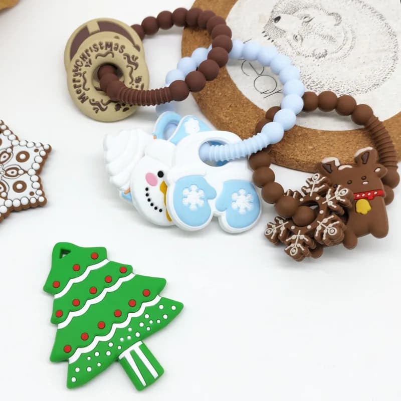 2/5PCS Perline di Silicone Di Natale BPA Libero Del Bambino Massaggiagengive Animale Neonato Dentizione Giocattolo FAI DA TE Ciuccio Collana A Catena Accessori