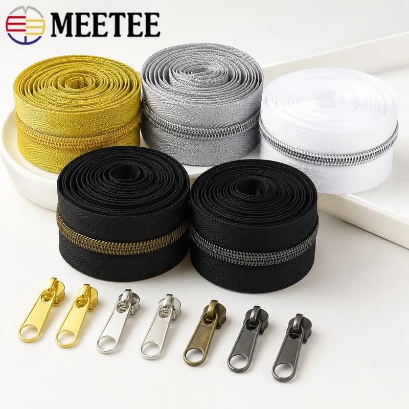 5/10M 3#5# Nylon Zipper Tape with Sliders Coil Zip Roll Gold Silver Closure for Bag Clothing Jacket Sewing Repair Kit Accessory