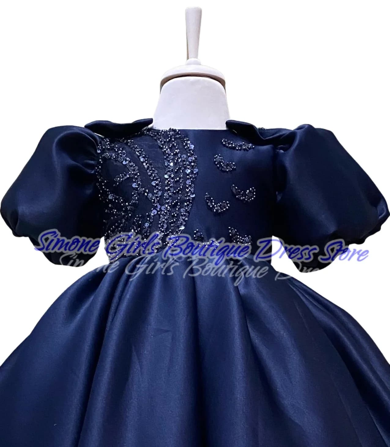 Gonna al ginocchio con maniche a sbuffo con paillettes Abito da ragazza di fiori per cerimonie nuziali Celebrazioni natalizie Ricevimenti formali Feste