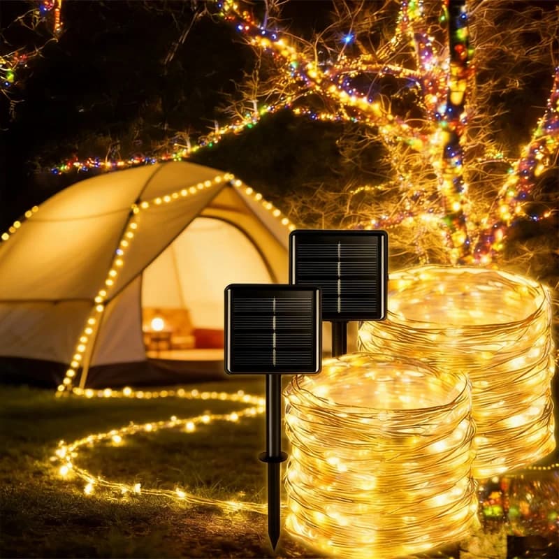 Luci Solari a LED a Stringa 4M/7M/12M/22M/32M per Esterni, Ghirlande Luminose Impermeabili per Patio, Natale, Matrimoni, Giardino e Illuminazione Stradale