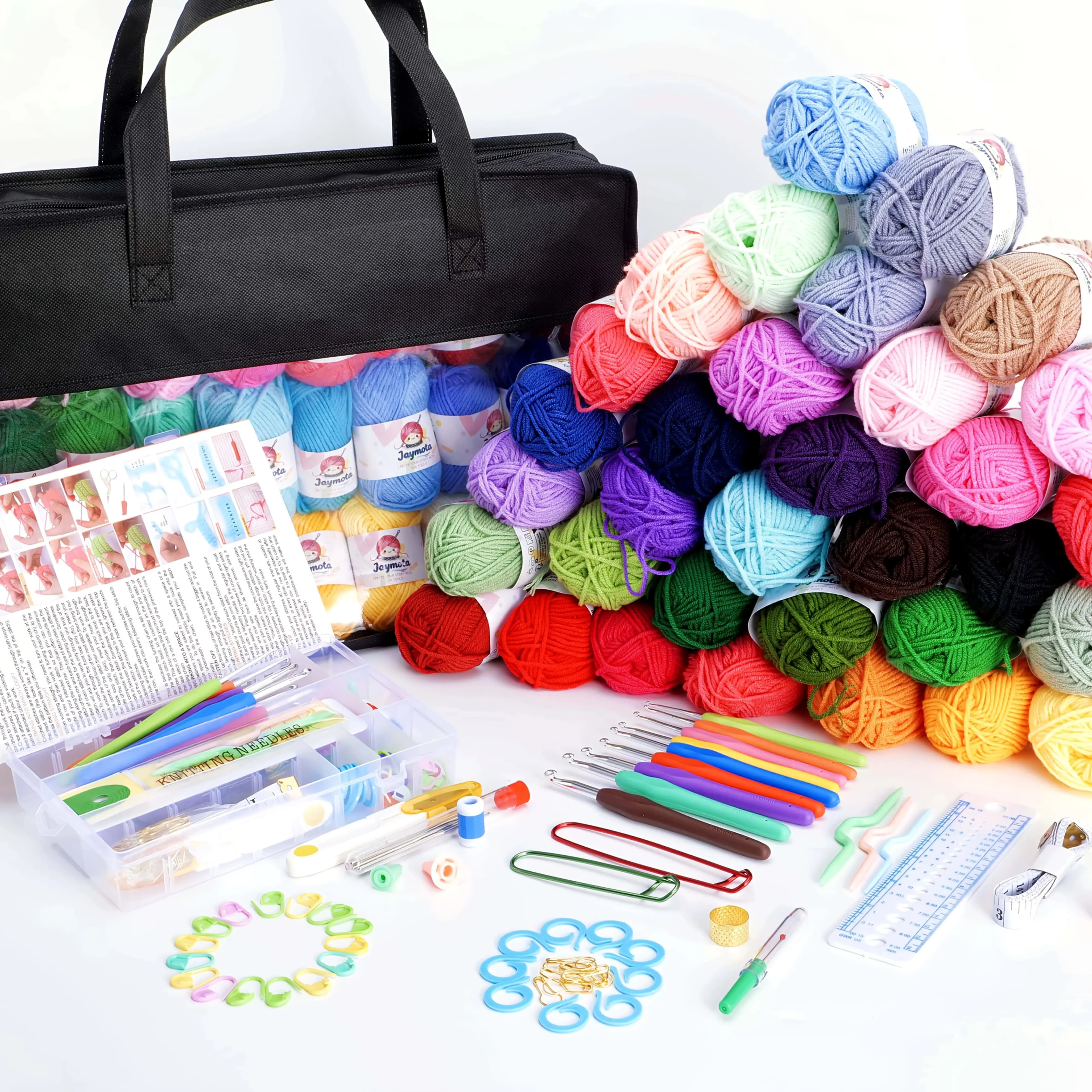 Kit Uncinetto per Principianti da 113 Pezzi con Filato, Set di Uncinetti Ergonomici, Video Tutorial e Guida, Accessori Portatili per Cucito Fai-da-Te