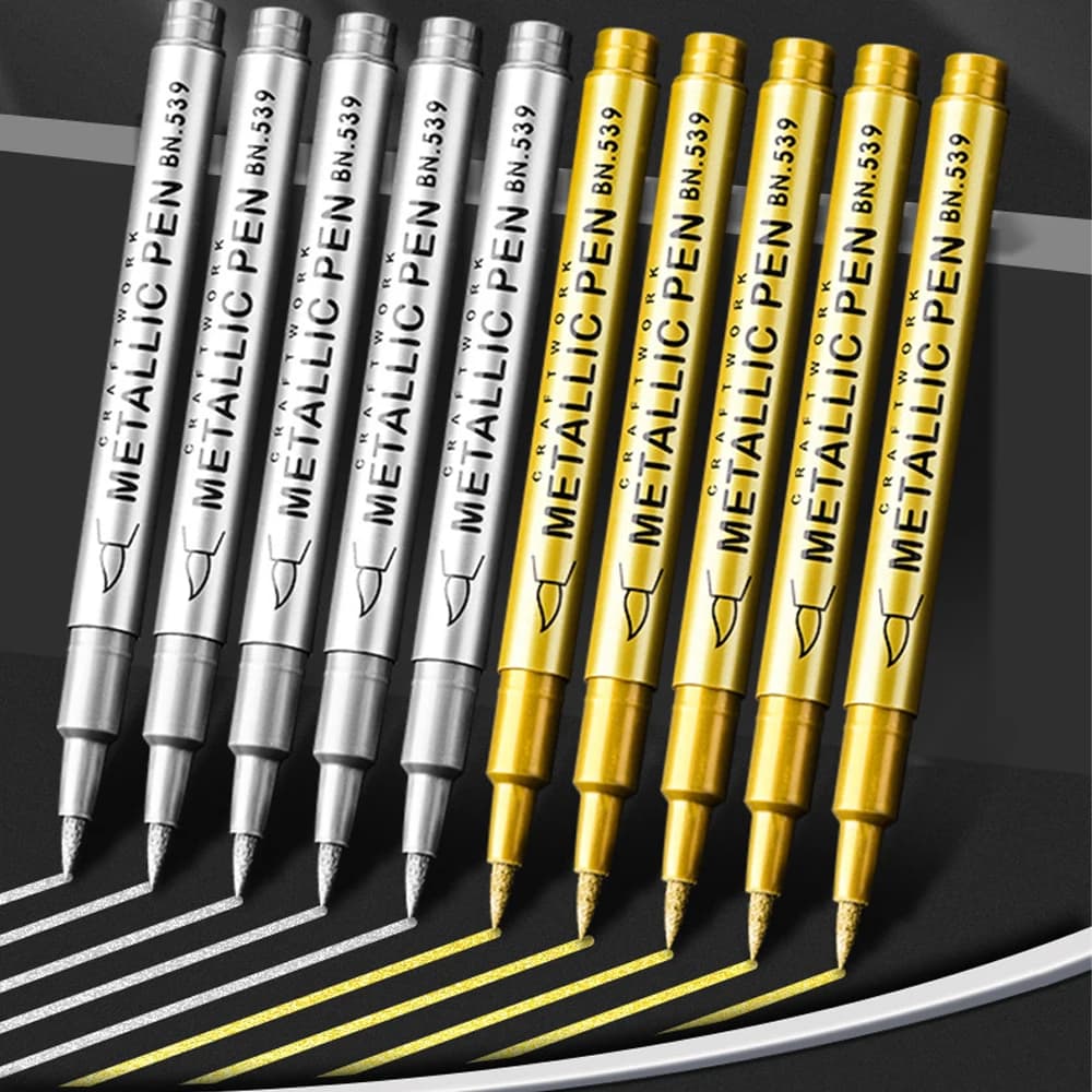 5PCS Metallic Markers Pens Silver and Gold Paint Pens , Glass, Rock Painting, Halloween Pumpkin, Card Making, Scrapbook Album