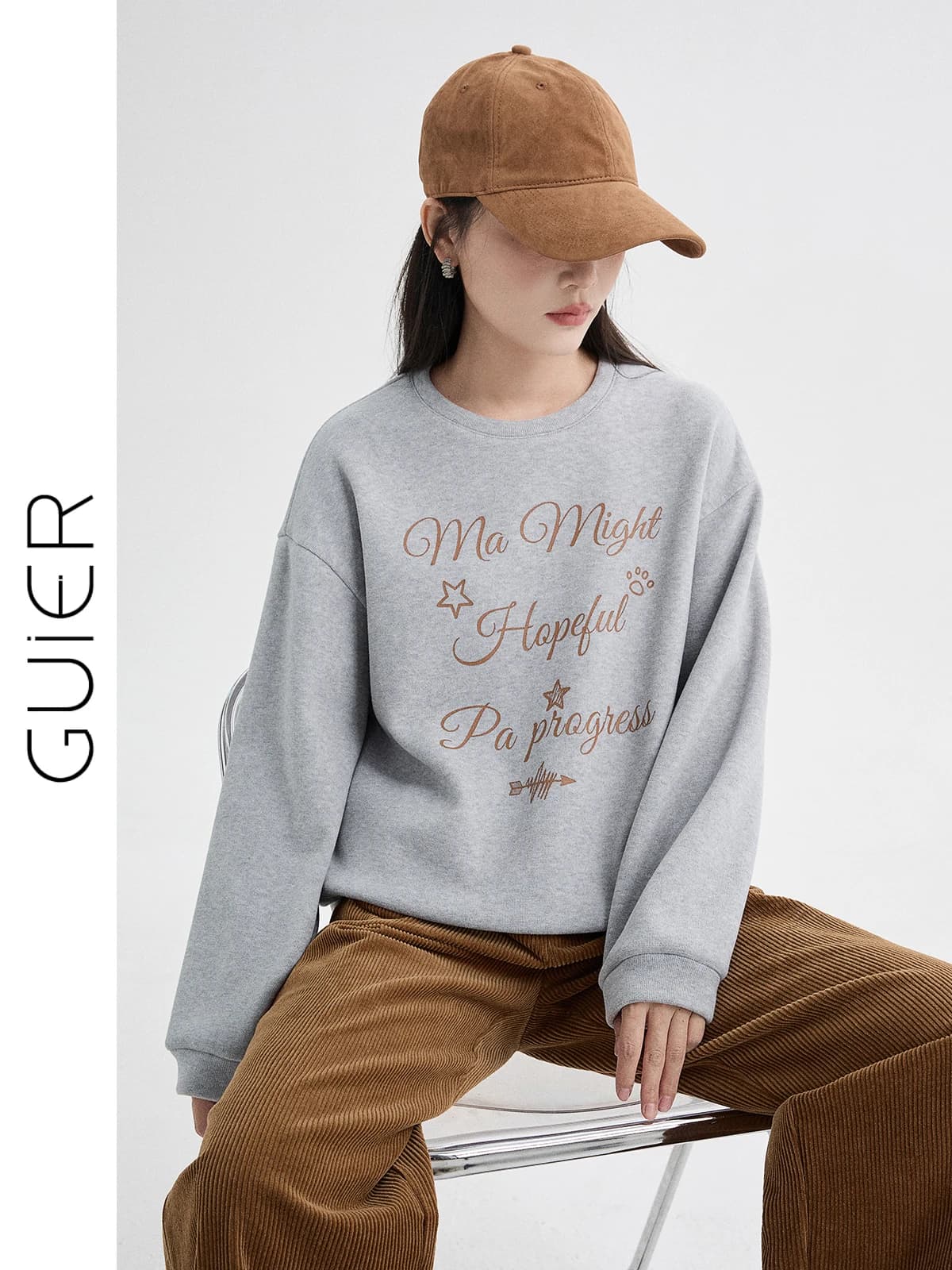 Felpa con cappuccio Guier Fce da donna, girocollo oversize casual versatile con stampa a lettere, comoda a maniche lunghe, per la primavera