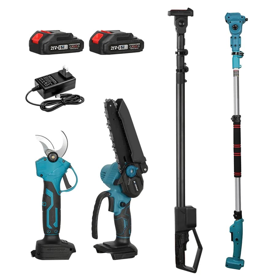 Kit attrezzi da giardino, sega a catena elettrica + cesoie elettriche