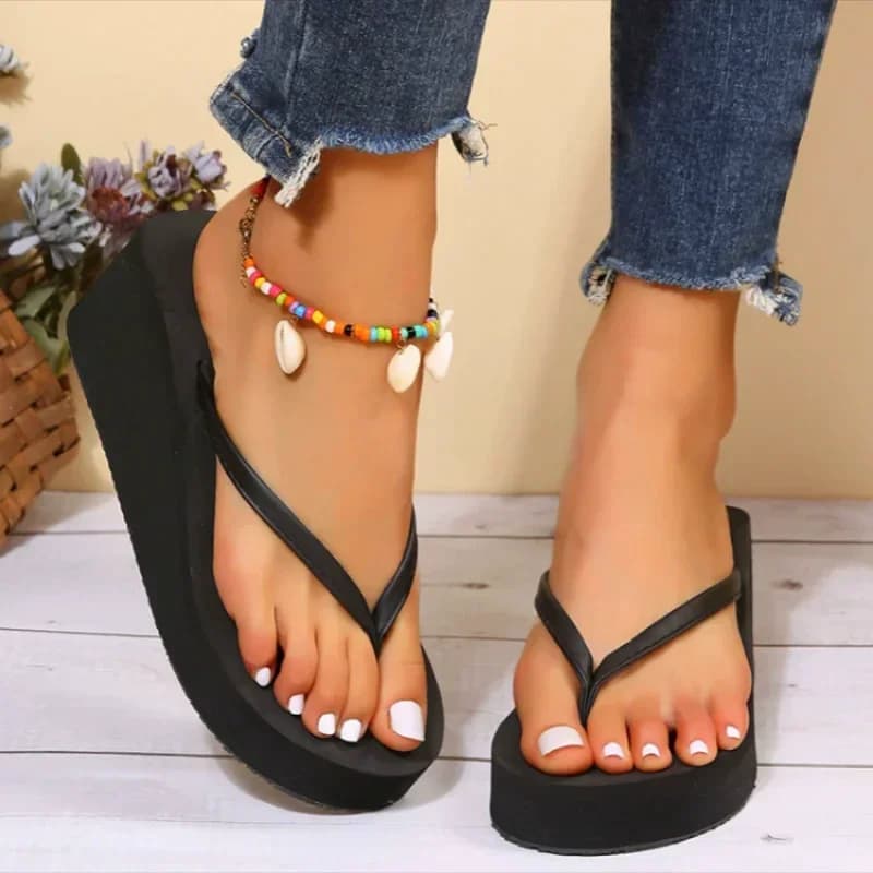 Summer Women Casual Wedge Heel Flip Flops 5CM Foam Cushioned Soft Beach Home Walking Slippers
