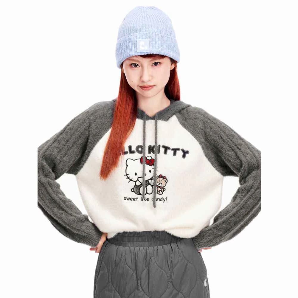 Felpa con Cappuccio Anime Hello Kitty, Maglione Lavorato a Maglia, Top Cartoon Carino per Ragazze, Pullover per Studentesse, Felpa Casual Dolce a Maniche Lunghe