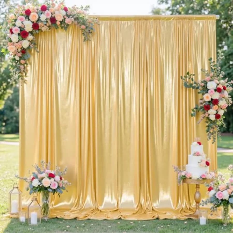 0x0FT Gold Sequin Backdrop Curtain for Party - 2 Panels 5x0FT Wrinkle-Free Shimmer Drapes for Birthday, Wedding, Christmas, Dec