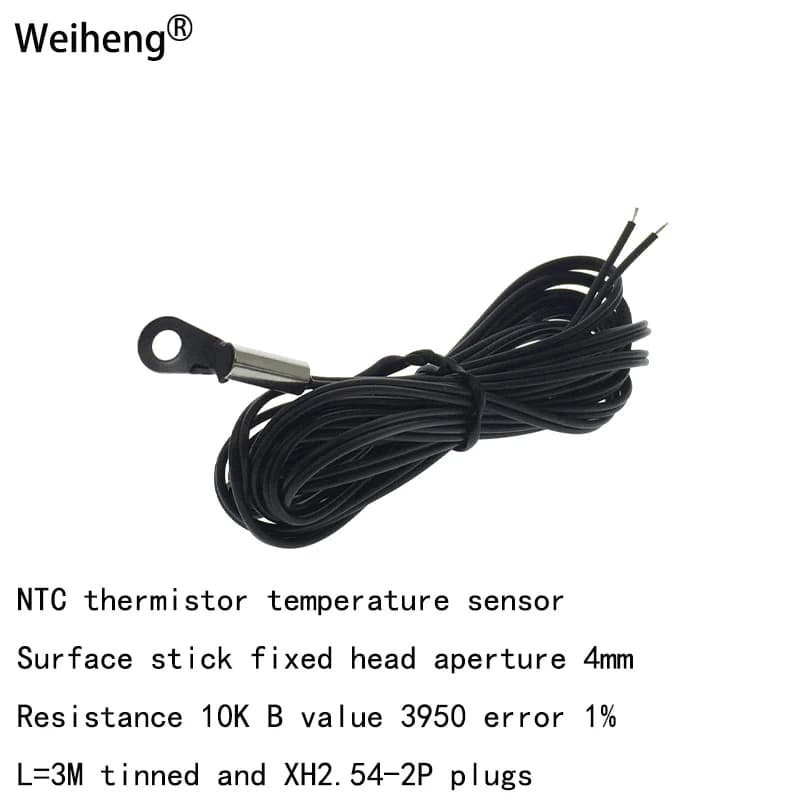 10 Parts Thermostore NTC 10K with Value B 3950, Error 1%, Cable L=3M, Temperature Sensor with Filo Terminal, Fixed Head, Opening 4mm