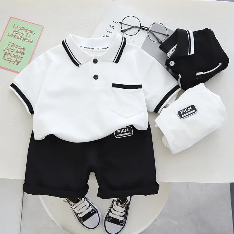 Estate nuovi vestiti per bambini ragazzi semplice risvolto POLO a maniche corte set ragazzi pantaloncini per bambini casual in due pezzi