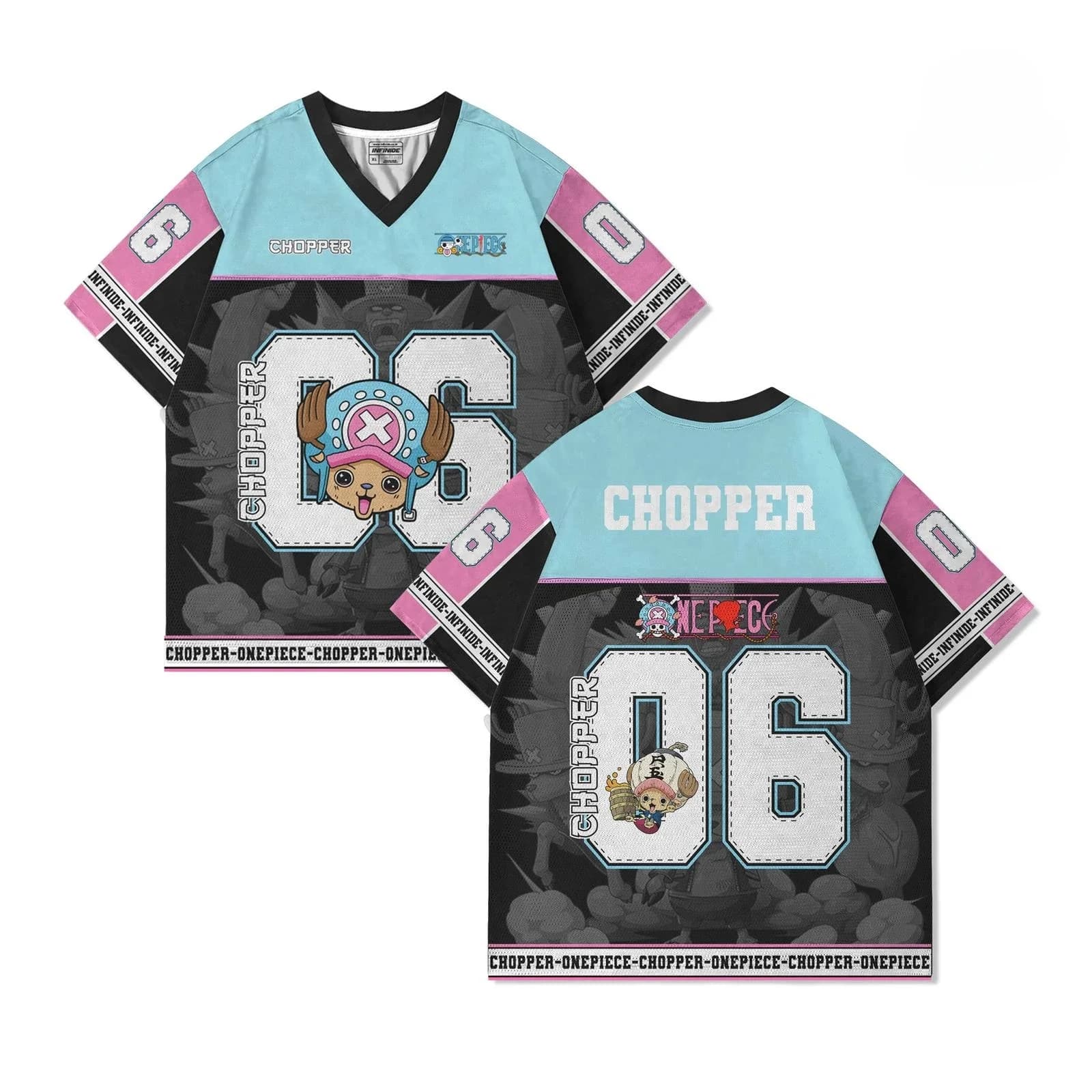 One Piece Tony Tony Chopper 06 V-Neck Jersey, Quick Dry Breathable Mesh T-Shirt For Men Women Kids Anime Fans