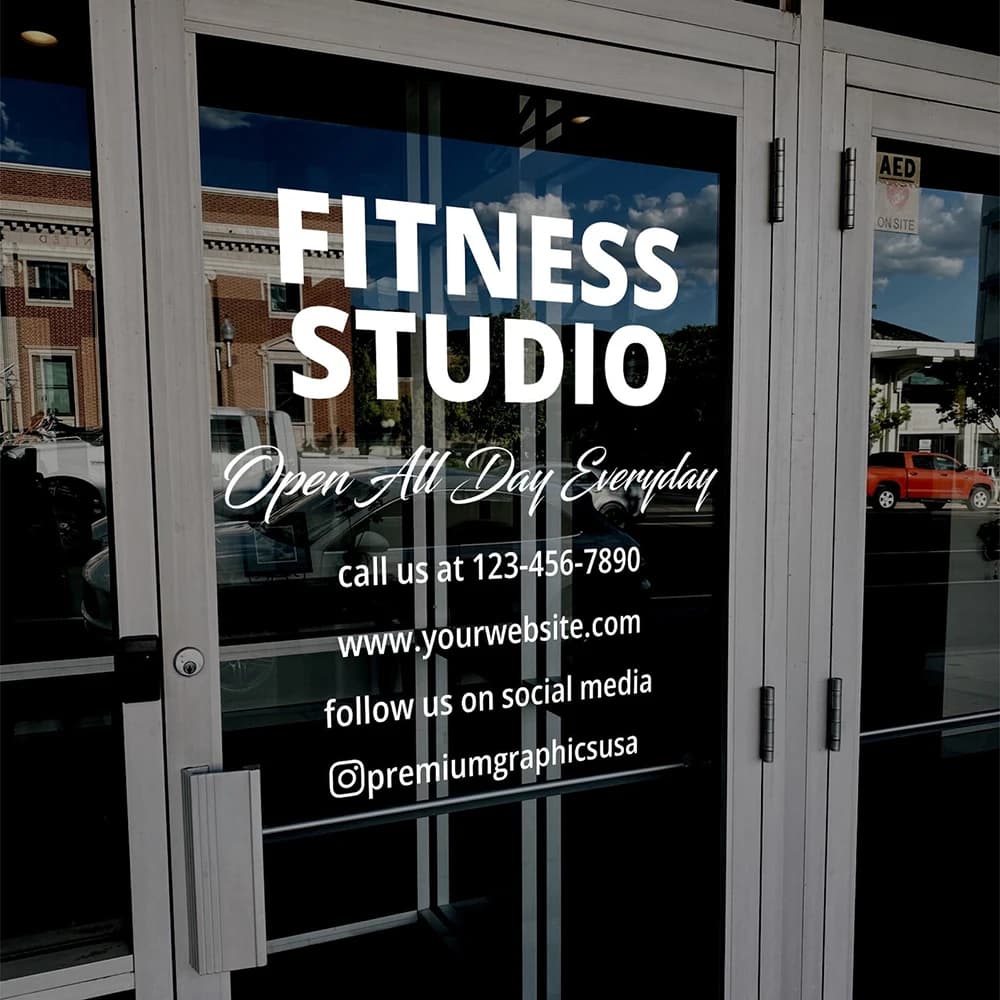 Decalcomania for customizable study window / Name of your company or logo Vetrina Vinyl Sticker Window Lettering Yoga Pilates Gym Cyc