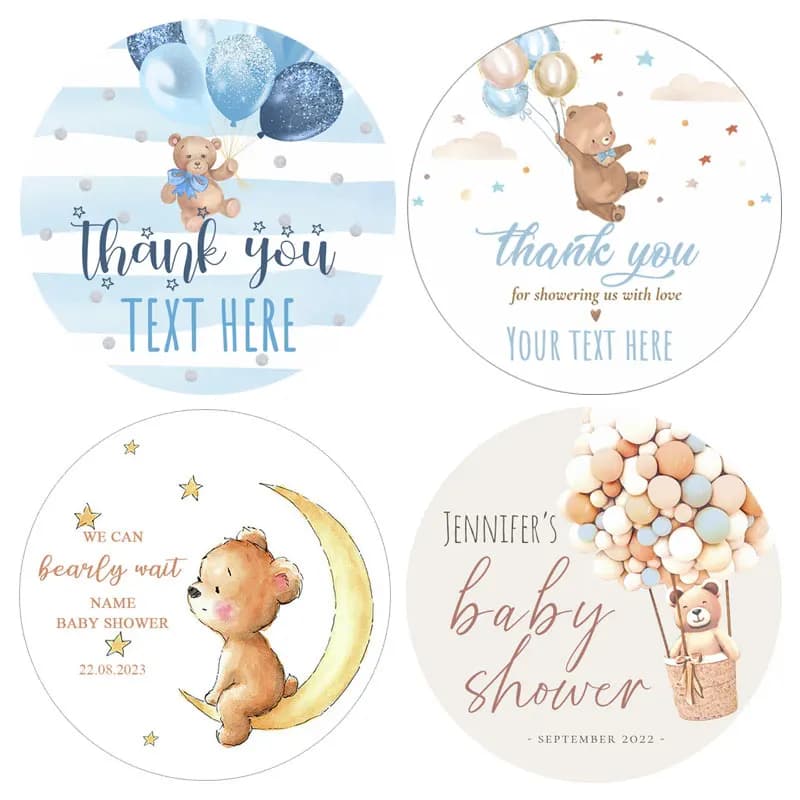 Adesivi personalizzati per orsacchiotti di cartone animato Benvenuti Etichette adesive per bambina e neonato Etichette personalizzate per rivelare il genere del neonato Decorazione per baby shower