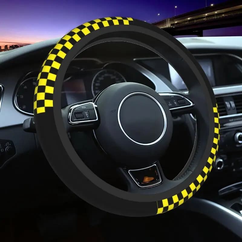 38cm nero giallo a scacchi volante copertura donne uomini a scacchi Auto volante proteggi volante per Auto berlina 15 pollici