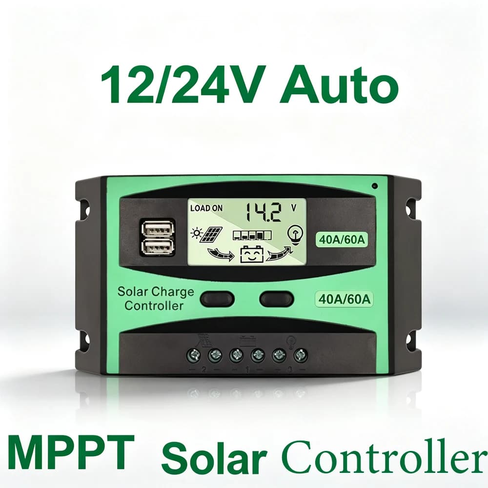 40A 60A MPPT Solar Charge Controller 12V 24V Automatic Solar Panel Regulator LCD Display Dual USB Load Output Solar Battery Charger