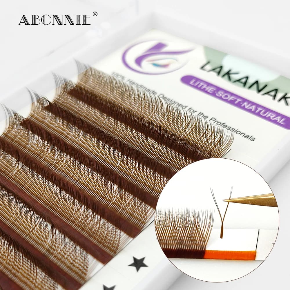 LAKANAKU High Quality Brown YY Eyelash Extensions Brazilian Cilia and Fake Y Vassoi Volume Cilios