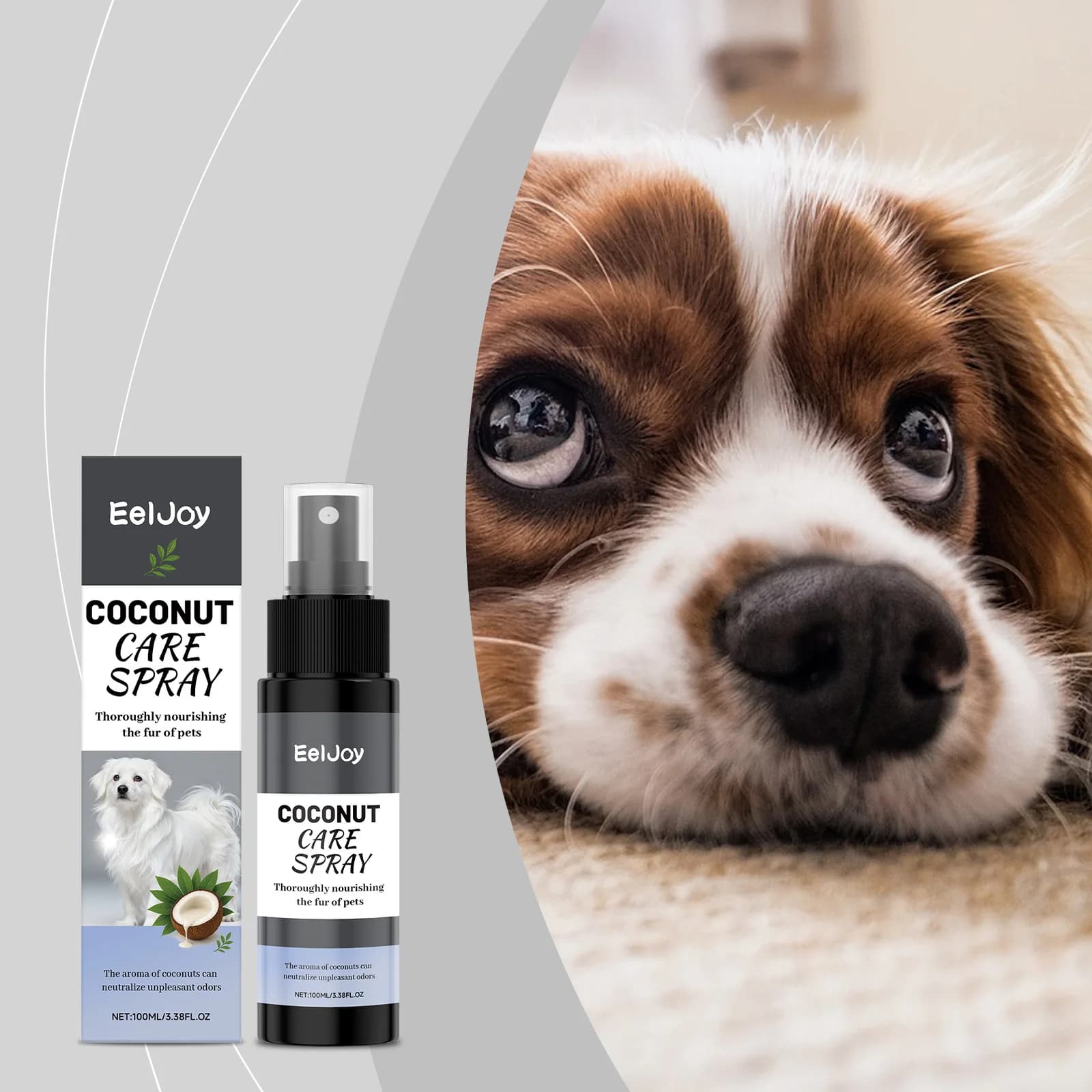 EelJoy Pet Cocco Cura Spray Cappotto per cani Spray nutriente Fragranza a lunga durata Odore Neutralizzatore Nessun risciacquo Delicato per cani Gatti