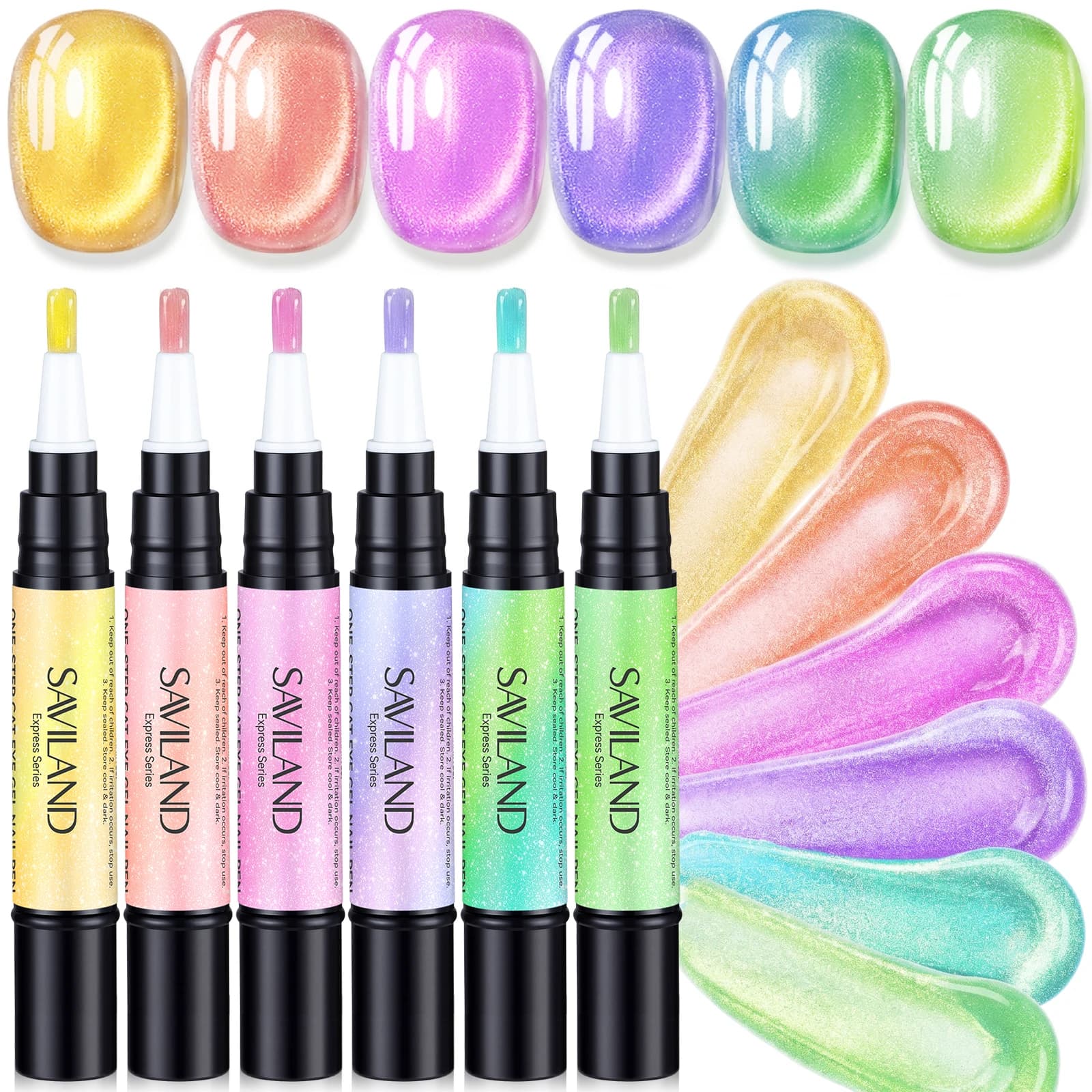 SAVILAND One Step Gel Nail Polish Pen 6 Colors Cat Eye 3 in 1 Base Color Top Soak Off UV LED Manicure Summer Neon Nail Art Gloss