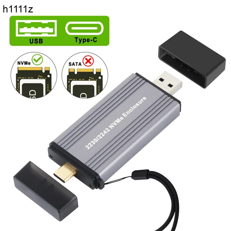 Adattatore NVME SSD M2 Custodia esterna NVME Chiave NVME M/M+B a USB 3.1 TYPE-A + TIPO C 10 Gbps Supporta 2230 2242 M.2 SSD Box