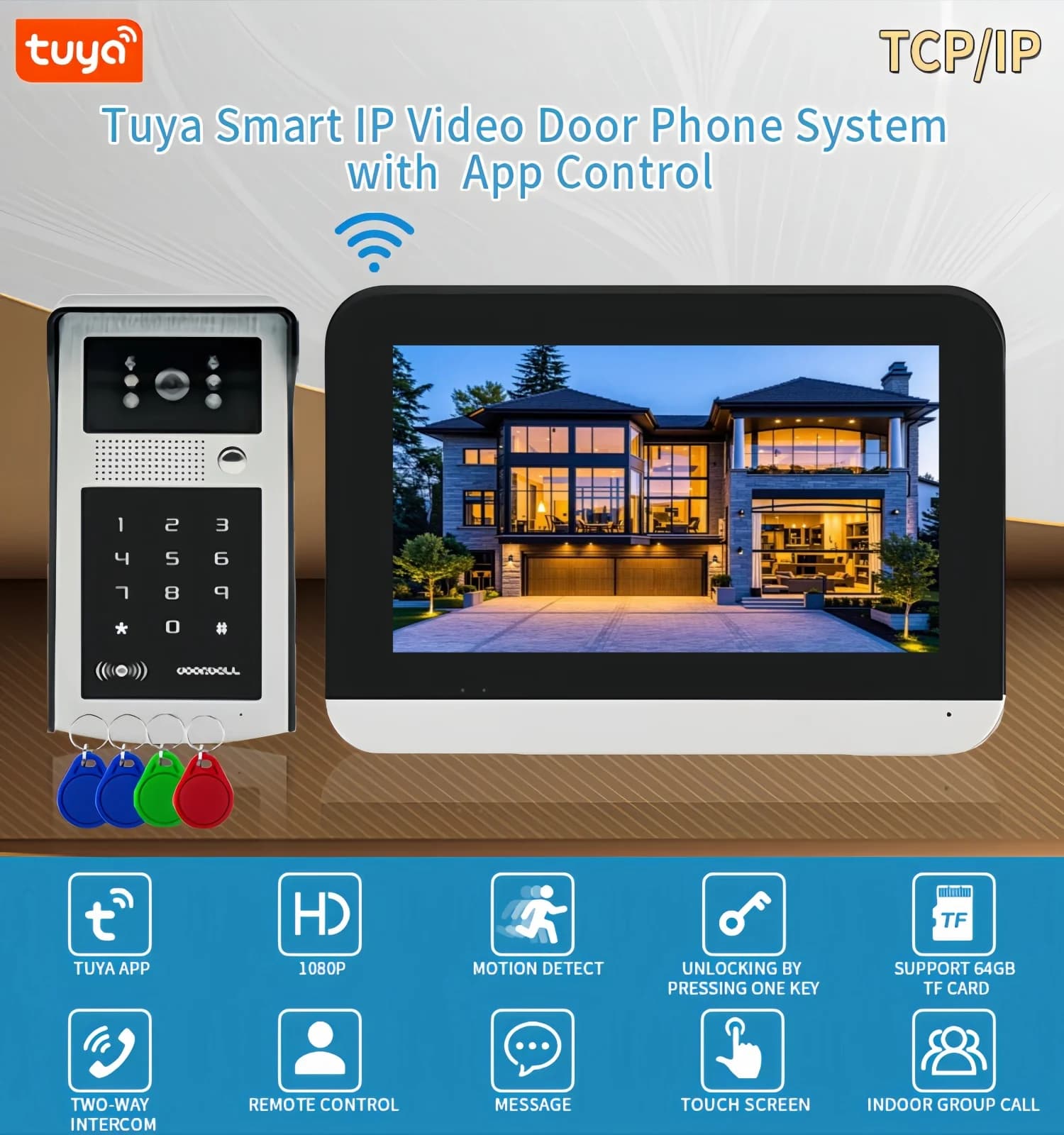 Sistema Videocitofonico Wi-Fi Tuya Smart 1080P per Casa e Appartamento, Campanello Wireless da 7 Pollici, Sistema di Ingresso con RFID