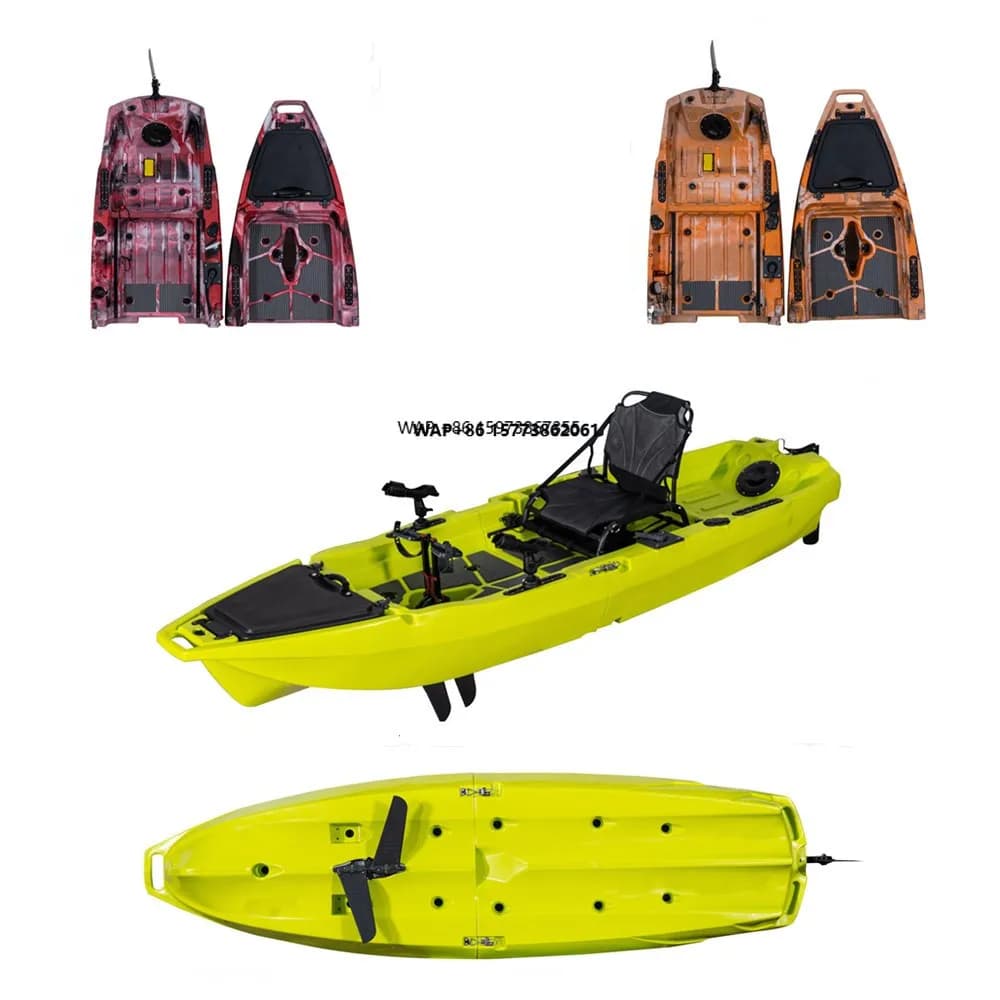 Canoa/Kayak da Pesca Modulare Smontabile in Plastica a 2 Sezioni per 1 Persona con Pedali e Portacanna