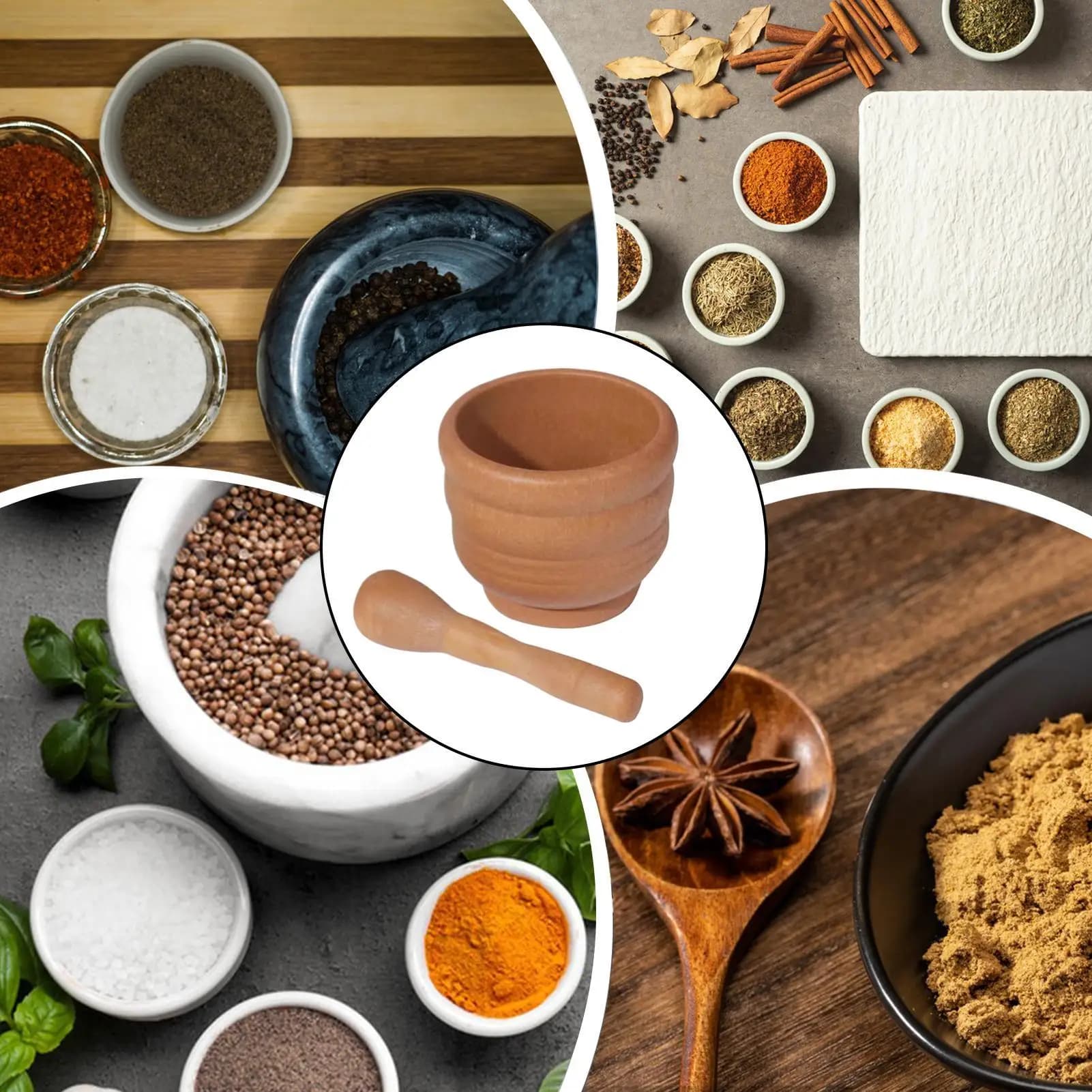 Set di mortaio e pestello Smerigliatrice manuale Smerigliatrice manuale per alimenti Smerigliatrice Ciotola Frantoio per condimenti Utensile da cucina Smerigliatrice per spezie per condimenti ​