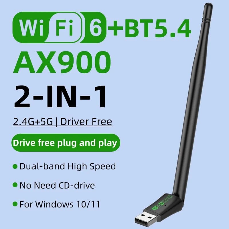 Adattatore USB WIFI6 AX900 600Mbps Bluetooth 5.4 Dual Band 2.4/5G Senza Driver, Ricevitore di Rete Compatibile con Computer Windows 10/11