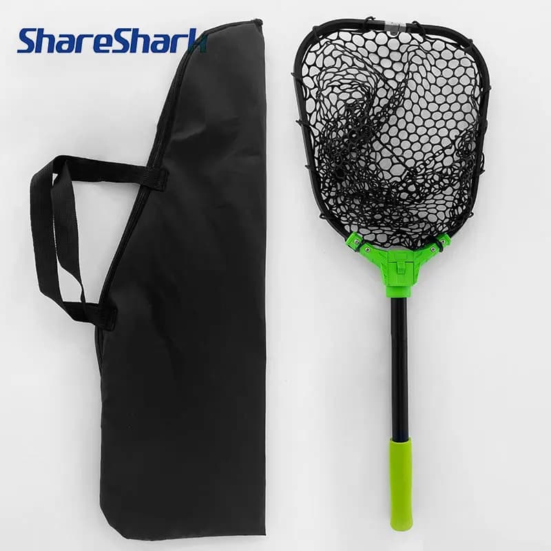 ShareShark Guadino pieghevole in lega di alluminio con una borsa Rete da pesca in silicone per un facile trasporto di esche da pesca portatili
