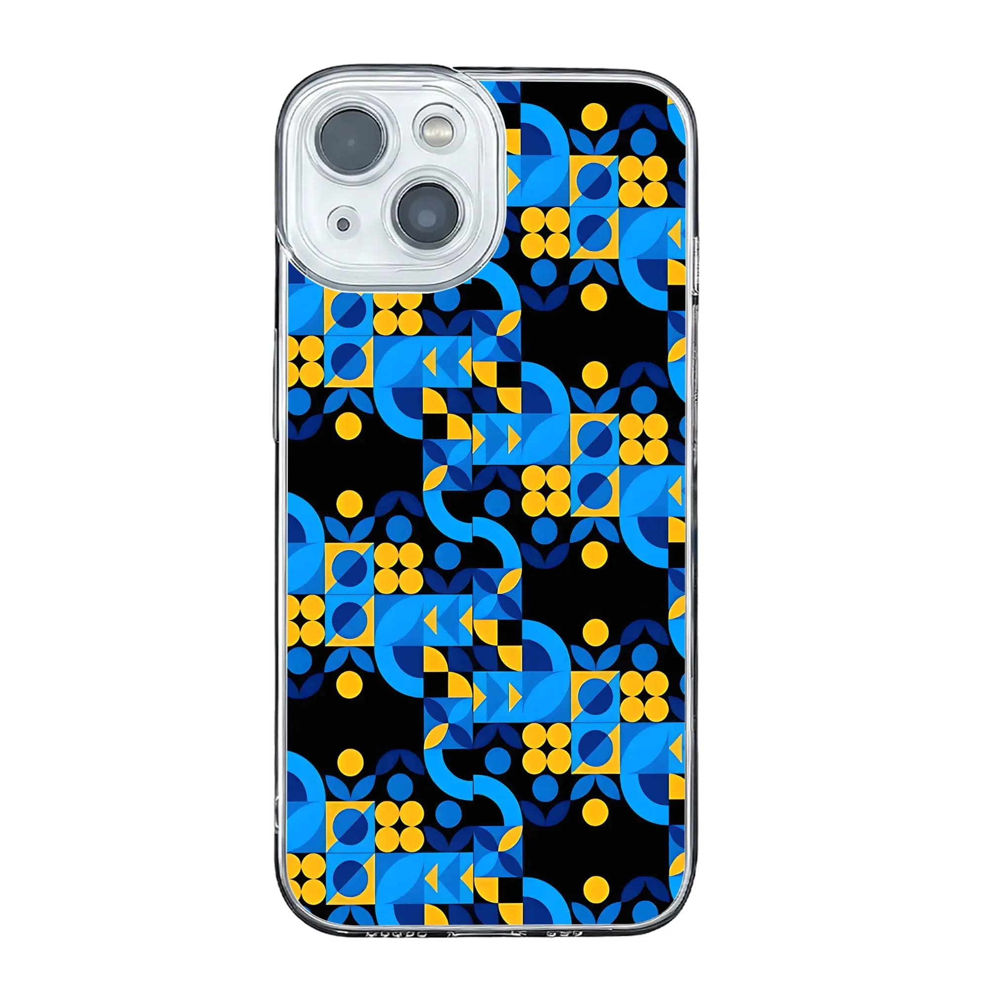 Cover Antiurto per iPhone 17 16 15 14 13 12 11 Pro Max con Geometria Bauhaus Blu e Oro