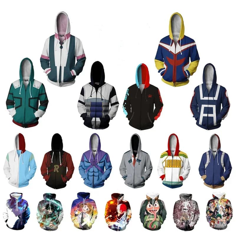 Cosplay New My Heroes Academy, Green Valley, felpa con cappuccio stampata digitale 3D di lunga durata per cosplay cosplay da uomo
