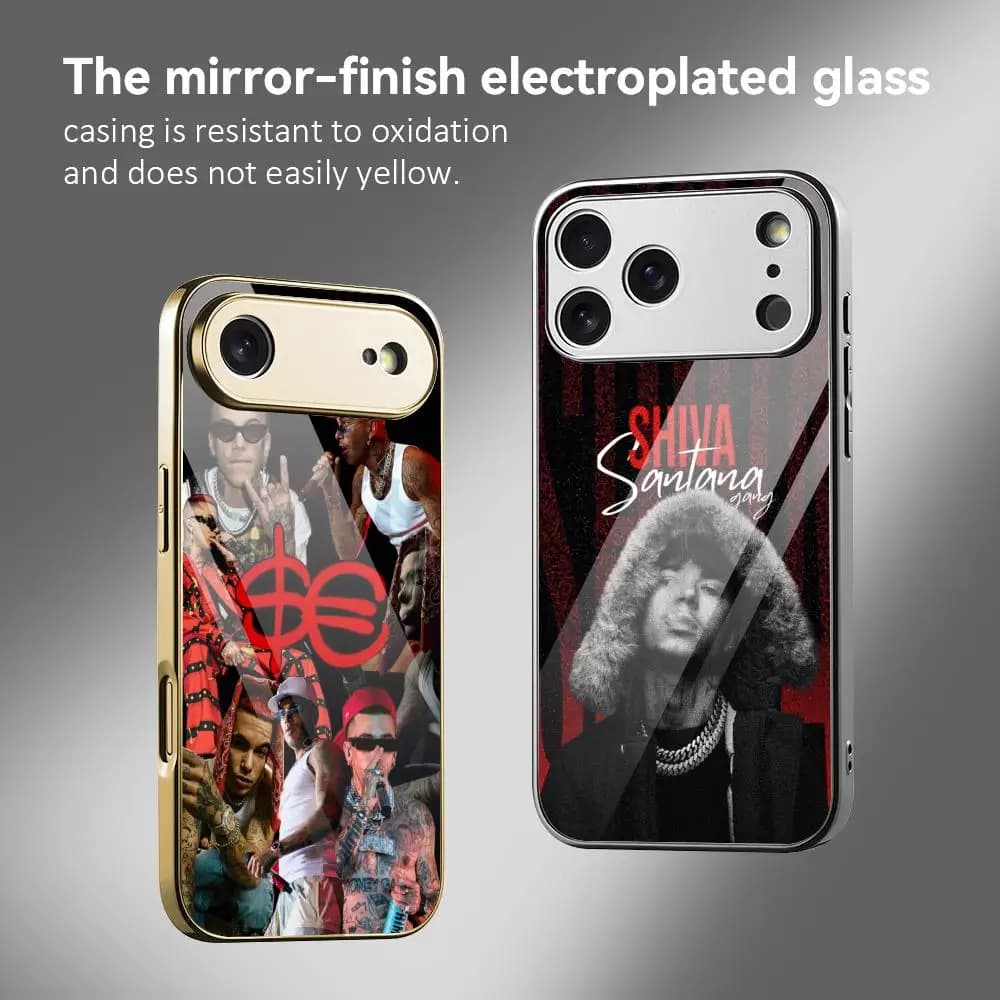 Custodia per Telefono S-Sfera EbbastaA Singer per iPhone 17 16 15 14 13 12 Pro Max Plus, Bumper in Metallo Elettroplaccato Antiurto