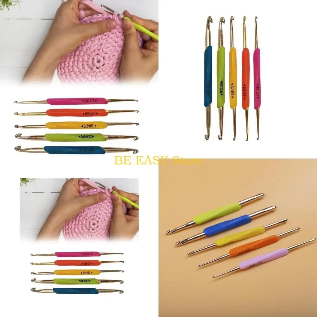 E28F 5 Pz/set Set Uncinetti a Doppia Testa Set da Maglia in Alluminio con Manico Morbido Ago per Uncinetto Accessori