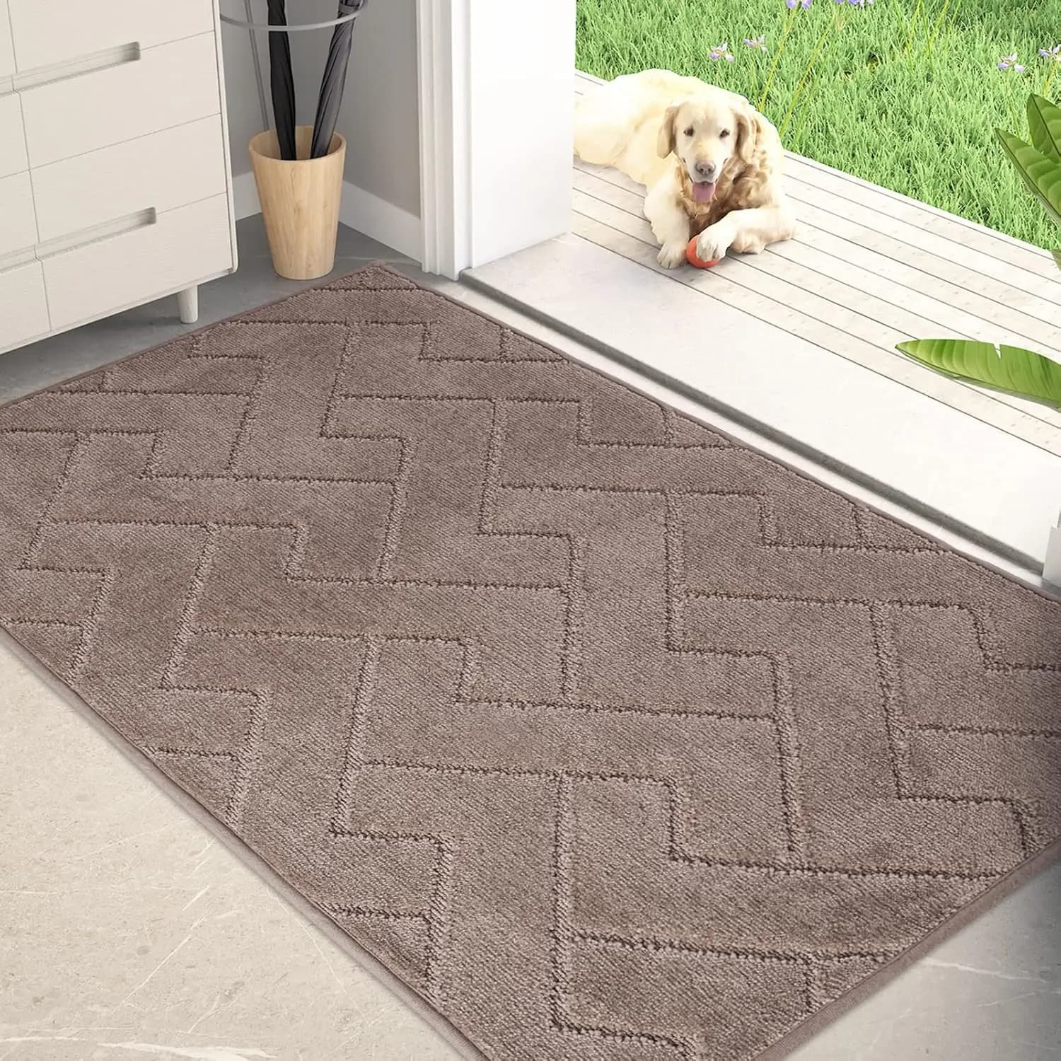 Tappetino antiscivolo per intrattenere i piedi asciutti, 34" x 59", lavabile in lavatrice, super assorbente per scarpe e zampe infangate