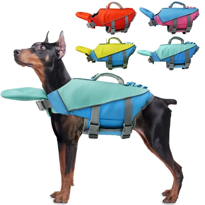 Summer Rip‑Stop Reflective Spliced Dog Life Jacket Safety Swim Vest for Dogs Outdoor Water‑Playing Pet Protective Supplies