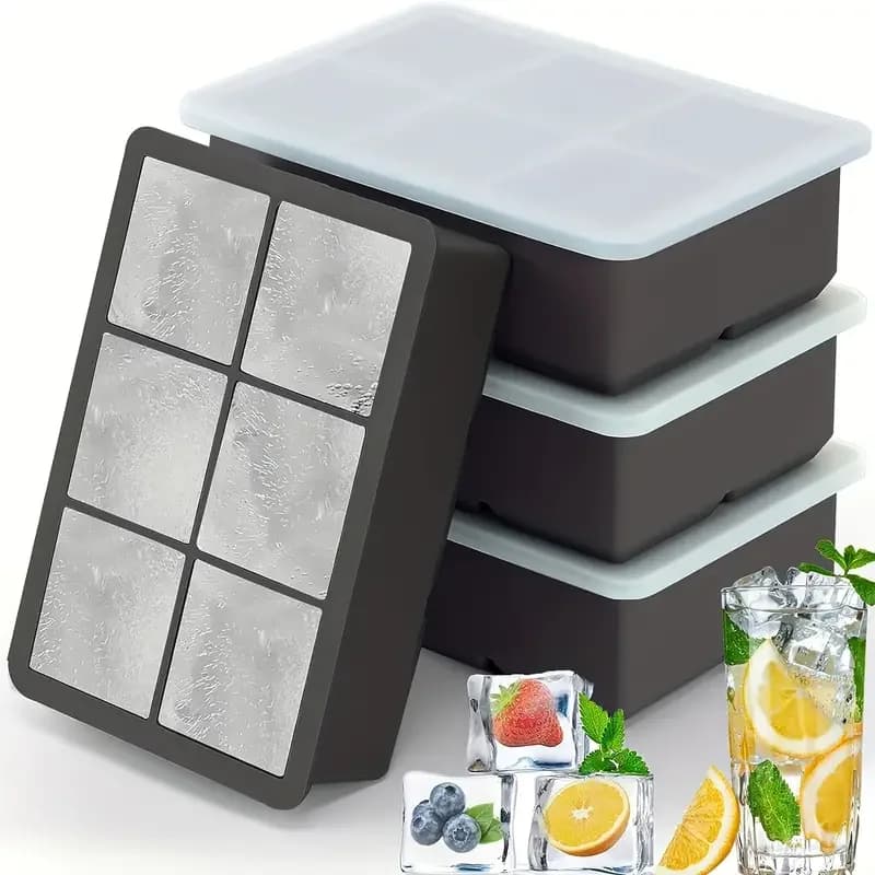 Stampo per vassoio per cubetti di ghiaccio in silicone grande, senza BPA, stampo per cubetti di ghiaccio per uso alimentare, flessibile, ghiaccio a fusione lenta a rilascio facile a 6 fori per whisky