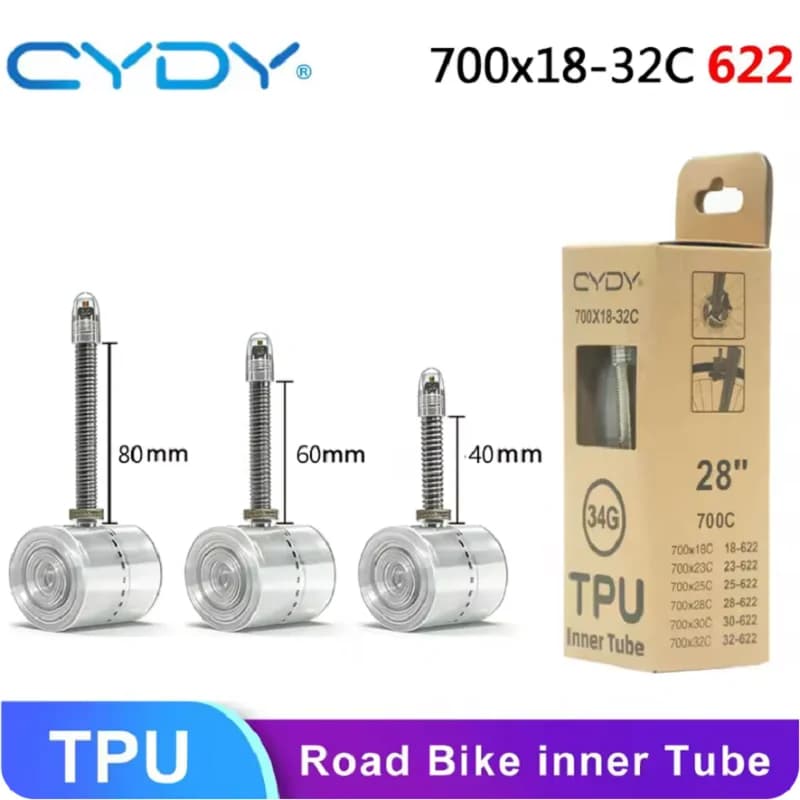 CYDY Road Bike TPU Inner Tube 700C x 18C-32C Cycling Bicycle Tire aluminum alloy PrestValve 40/60/80MM Light Tube Cycling tyre