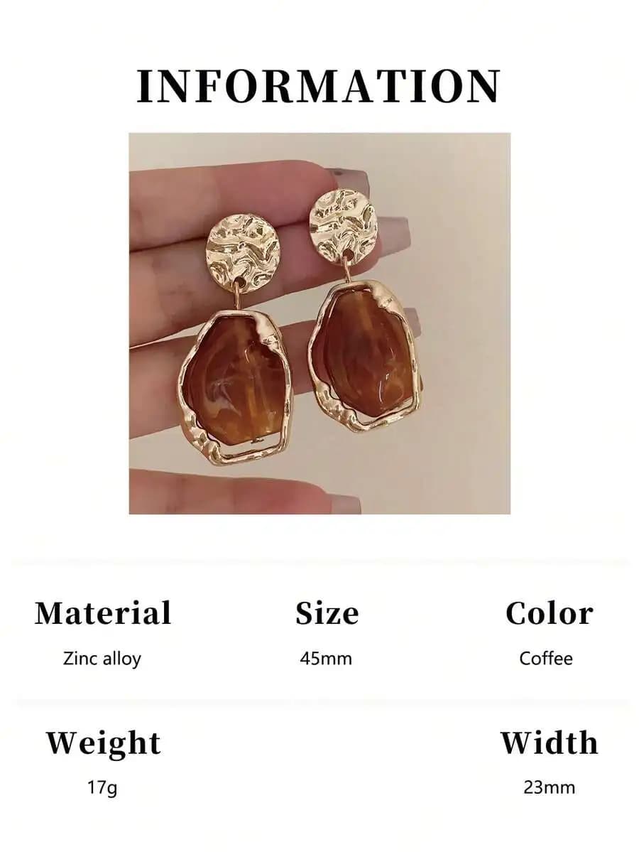 1 Pair Metallic Resin Ombre Vintage Style Dangle Earrings, Elegant Accessory For Daily Wear, Vacation, Evening Party
