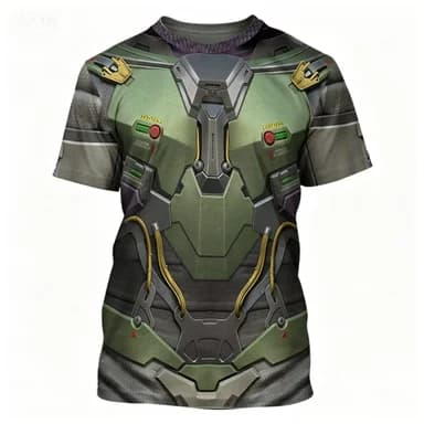 2026 Popular Tactical Mecha Printed Pattern T-shirt with Contrasting Colors Trendy Casual Top