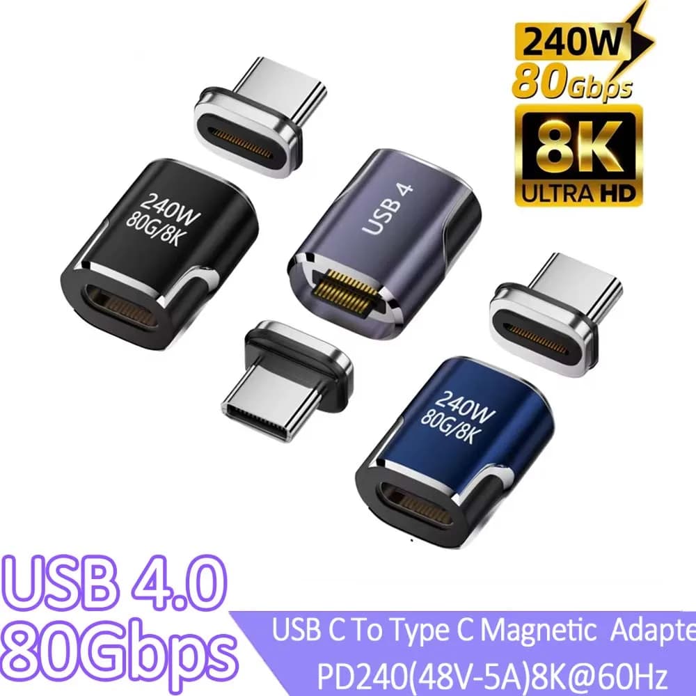 USB4.0 Magnetic Adapter from USB C to Type C Quick Charging Magnetic Charge Converter Cable from 240 W 80 Gbps 8K to 60 Hz Adapter