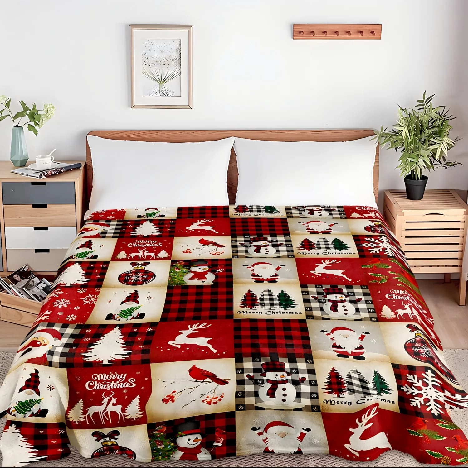 1pc Throw Christmas theme Pattern Flannel Blanket for Couch Bed Sofa Cozy Comfy Warm blankets for Festival Gifts Christmas Decor