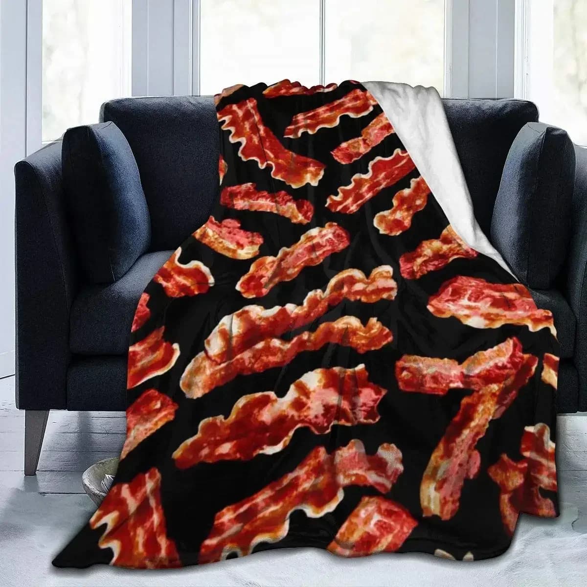 Bacon Throw Blanket Soft Warm Flannel Couch Cover for Men Women Personalized Funny Food Gift Home Textile