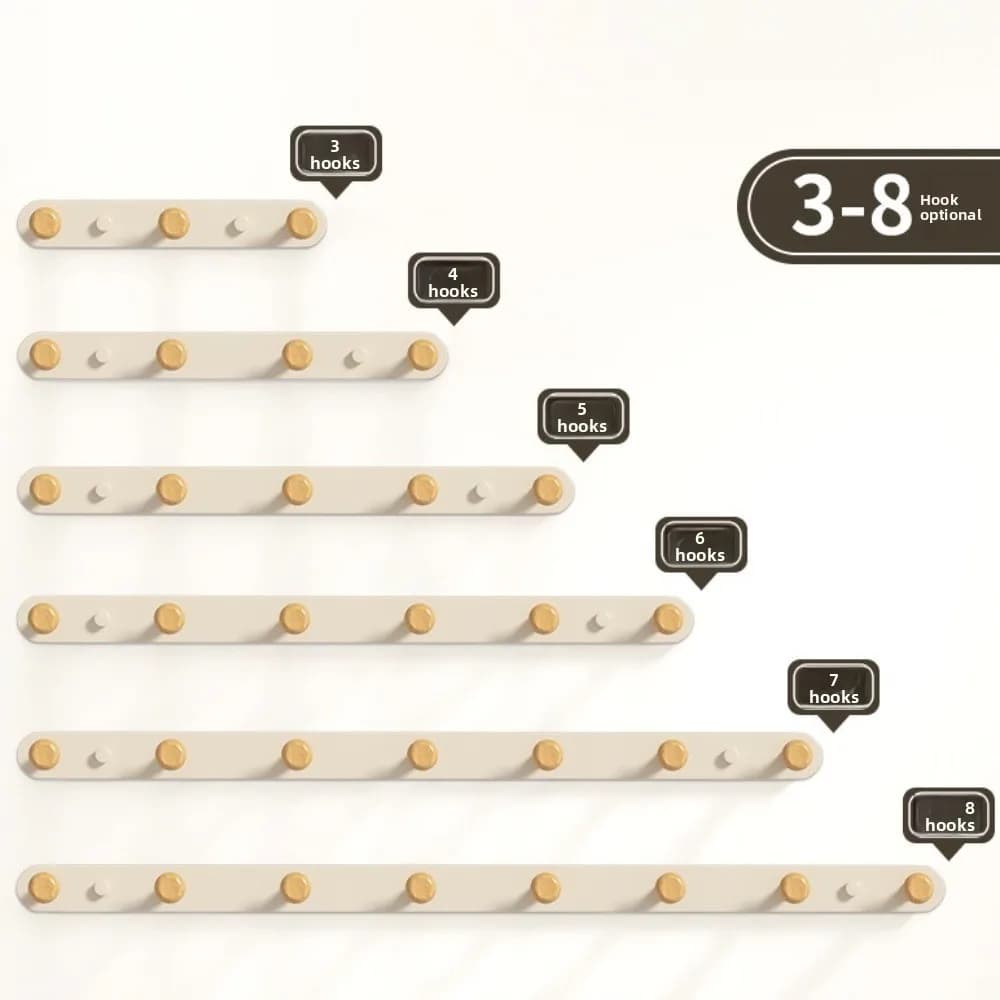 Nuovo Appendiabiti in Legno Massello con 3-7 Ganci Disponibili, Piastra Metallica, Appendiabiti da Ingresso Facile da Installare, Organizzatore per la Casa